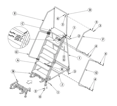 Ballymore 063214 M-2000 rolling ladder shown from an alternate angle