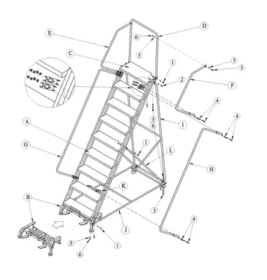 Ballymore 093214 M-2000 rolling ladder shown from an alternate angle