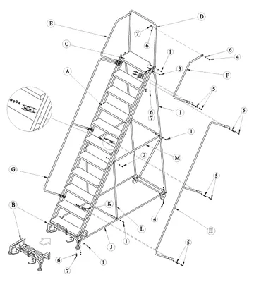 Ballymore 113214 M-2000 rolling ladder shown from an alternate angle