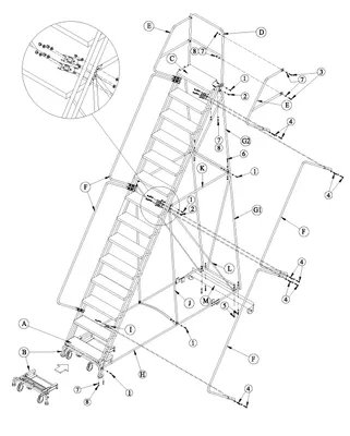 Ballymore 144014 M-2000 rolling ladder shown from an alternate angle