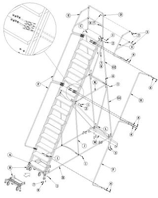 Ballymore 154014 M-2000 rolling ladder shown from an alternate angle