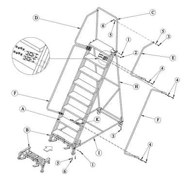 Ballymore 82414 rolling ladder shown from an alternate angle