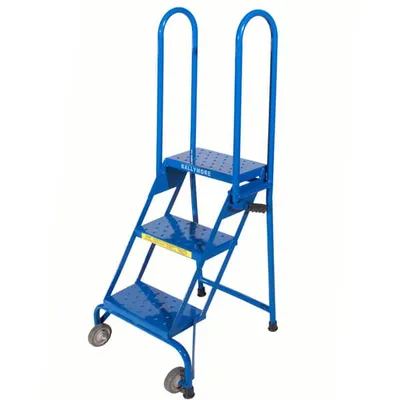 Ballymore ALS3247 Lock-N-Stock 3-Step Blue Heavy-Duty Aluminum Folding Mobile Step Ladder