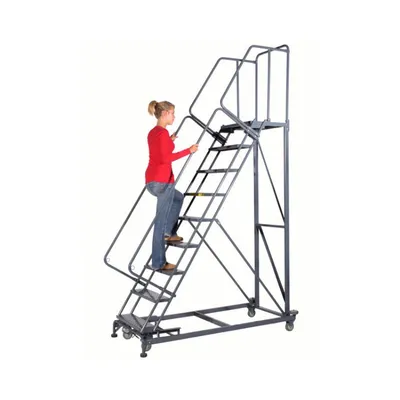 Ballymore ML083221 Monster Line 8-Step Gray Steel Extra Heavy-Duty Rolling Safety Ladder