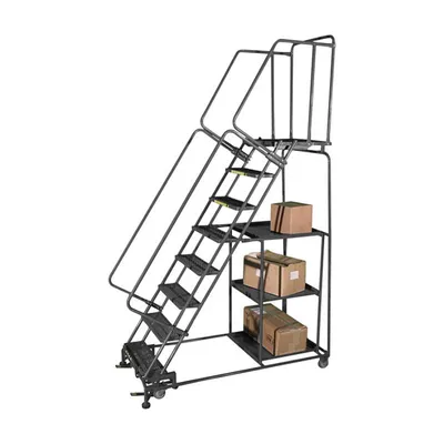 Ballymore SPL-11 11-Step Gray Steel Rolling Safety Ladder-Stock Picking Cart
