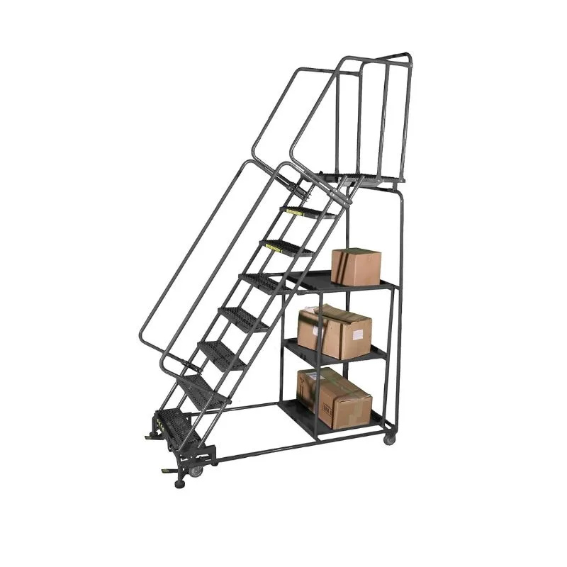 Ballymore SPL-7 7-Step Gray Steel Rolling Safety Ladder-Stock Picking Cart