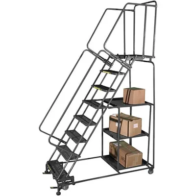 Ballymore SPL-9 9-Step Gray Steel Rolling Safety Ladder / Stock Picking Cart
