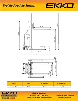 EKKO Lifts EA15B pallet stacker shown from an alternate angle