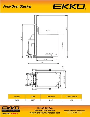 EKKO Lifts EA15C pallet stacker shown from an alternate angle