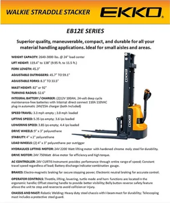 EKKO EB12E-138 Full Powered Straddle Stacker