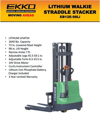 EKKO EB12E-98Li Fully Powered Straddle Stacker