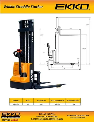 EKKO Lifts EB12EA pallet stacker shown from an alternate angle