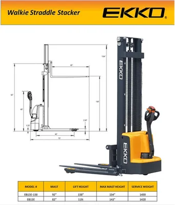 EKKO EB13E-138 Full Powered Straddle Stacker
