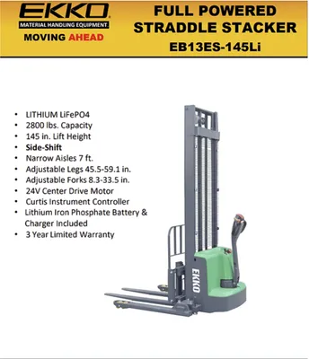 EKKO EB13ES-145Li Fully Powered Straddle Stacker