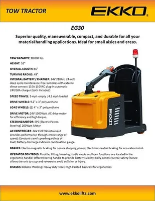 EKKO Lifts EG30 tow tractor shown from an alternate angle
