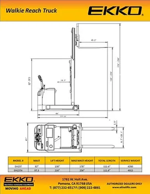 EKKO Lifts EH15T pallet stacker shown from an alternate angle