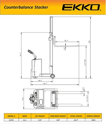 EKKO EK07S Electrical Counterbalance Walkie Stacker