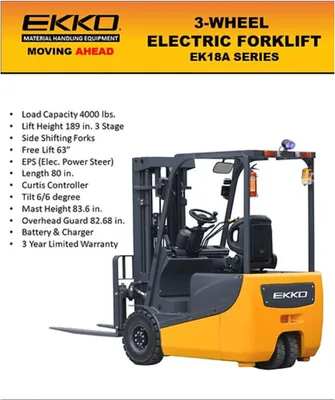 EKKO EK18A 3 Wheel Electric Forklift