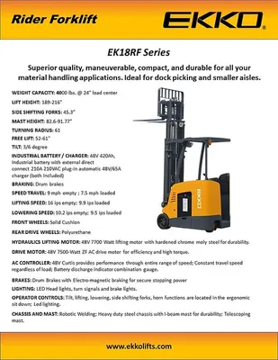 EKKO EK18RF Stand-up Rider Forklift PDF2