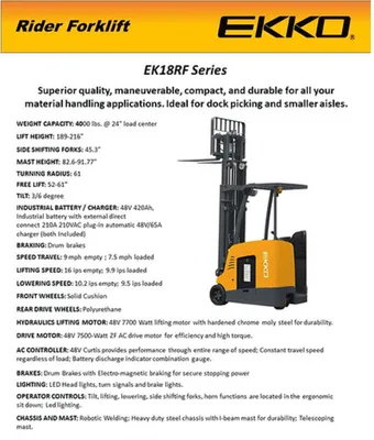 EKKO EK18RFL Stand-up Rider Forklift