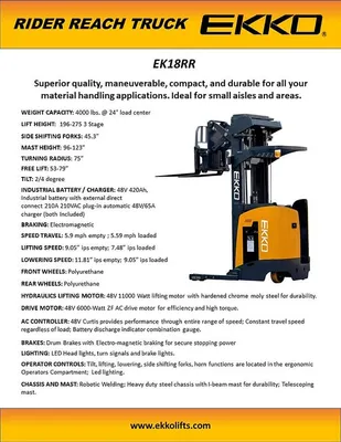 EKKO EK18RRL Stand-Up NA Reach Truck 1