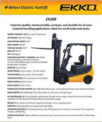EKKO EK20RL 4 Wheel Electric Forklift