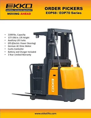 EKKO Lifts EOP70 pallet jack shown from an alternate angle