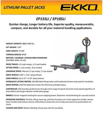 EKKO EP15SLI Fully Electric Pallet Jack