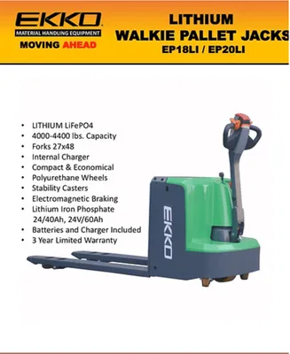EKKO EP18LI Lithium Iron Electric Walkie Pallet Jack