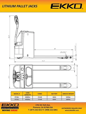 EKKO Lifts EP18LI pallet jack shown from an alternate angle