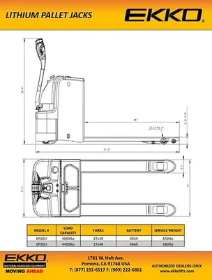 EKKO Lifts EP18LI pallet jack shown from an alternate angle