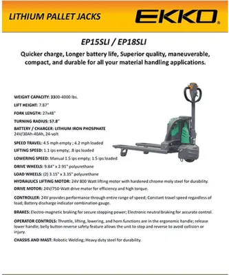 EKKO EP18SLI Fully Electric Pallet Jack