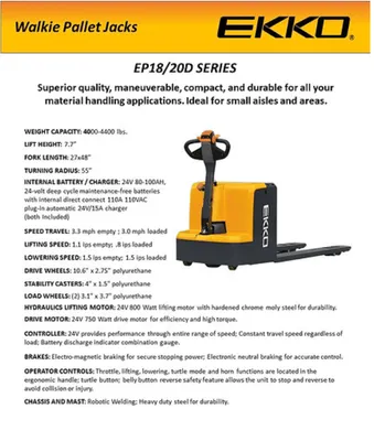 EKKO EP20D Electric WalkiePallet Jack