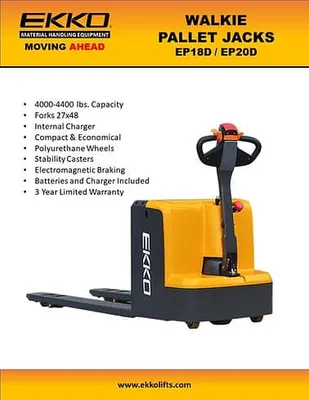 EKKO Lifts EP20D pallet jack shown from an alternate angle