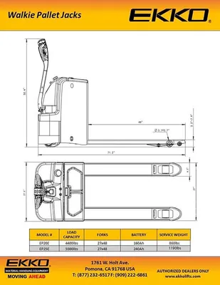 EKKO Lifts EP20E pallet jack shown from an alternate angle