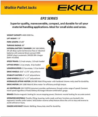 EKKO EP25E Electric Walkie Pallet Jack