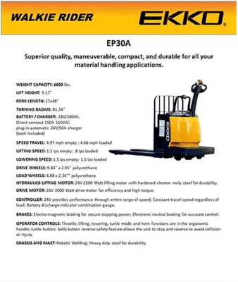 EKKO EP30A Electric Rider Pallet Jack