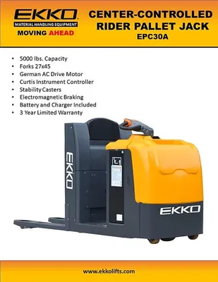 EKKO Lifts EPC30A pallet jack shown from an alternate angle