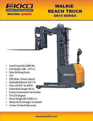 EKKO Lifts ER15 pallet stacker shown from an alternate angle