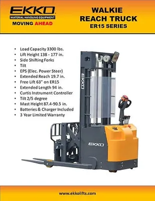 EKKO Lifts ER15L pallet stacker shown from an alternate angle