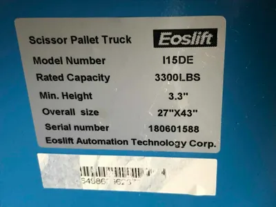 Eoslift I15DE pallet jack shown from an alternate angle