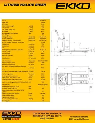 Lithium Rider Pallet Jack EP30A-LI, 6,600 lbs. Capacity PDF BP