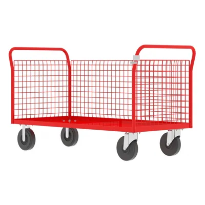 Valley Craft Red 3-Sided Cage Cart 60x30x37 1,600 lbs. Corner View