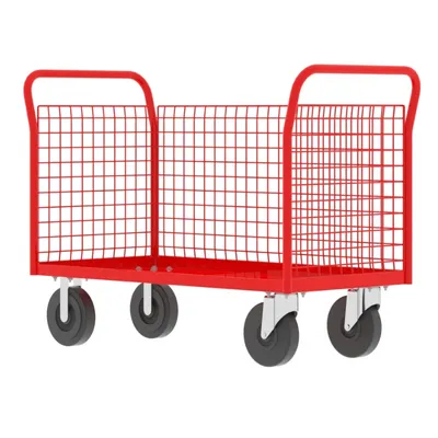Valley Craft Red 3-Sided Cage Cart 48x24x37 1,600 lbs. Second Side View
