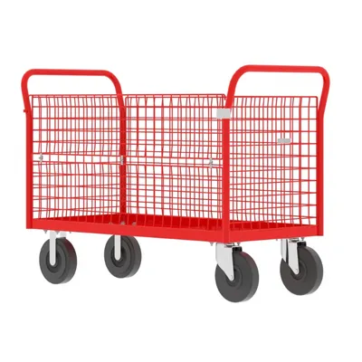 Valley Craft Red 4-Sided Cage Cart 48x24x37 1,600 lbs. Corner Side View