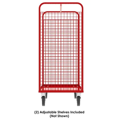 Valley Craft Red Cage Cart 2-Sided (2) Adjustable Shelf 57x30x68 1,600 lbs. Short Side View