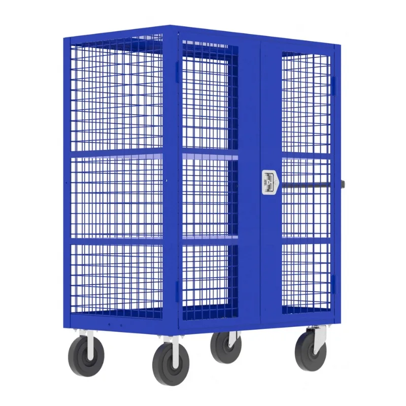 Valley Craft Blue Security Cart (2) Adjustable Shelf 60x30x66 2,000 lbs. Front View