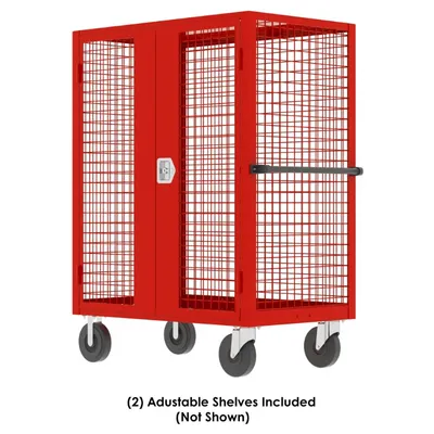 Valley Craft Red Security Cart (2) Adjustable Shelf 60x30x66 2,000 lbs. Front View #3
