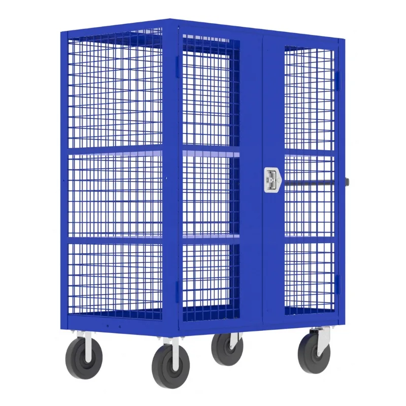 Valley Craft Blue Security Cart (2) Adjustable Shelf 48x30x66 2,000 lbs. Front View