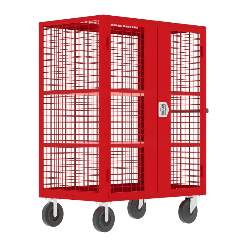 Valley Craft Red Security Cart (2) Adjustable Shelf 48x30x66 2,000 lbs. Front View